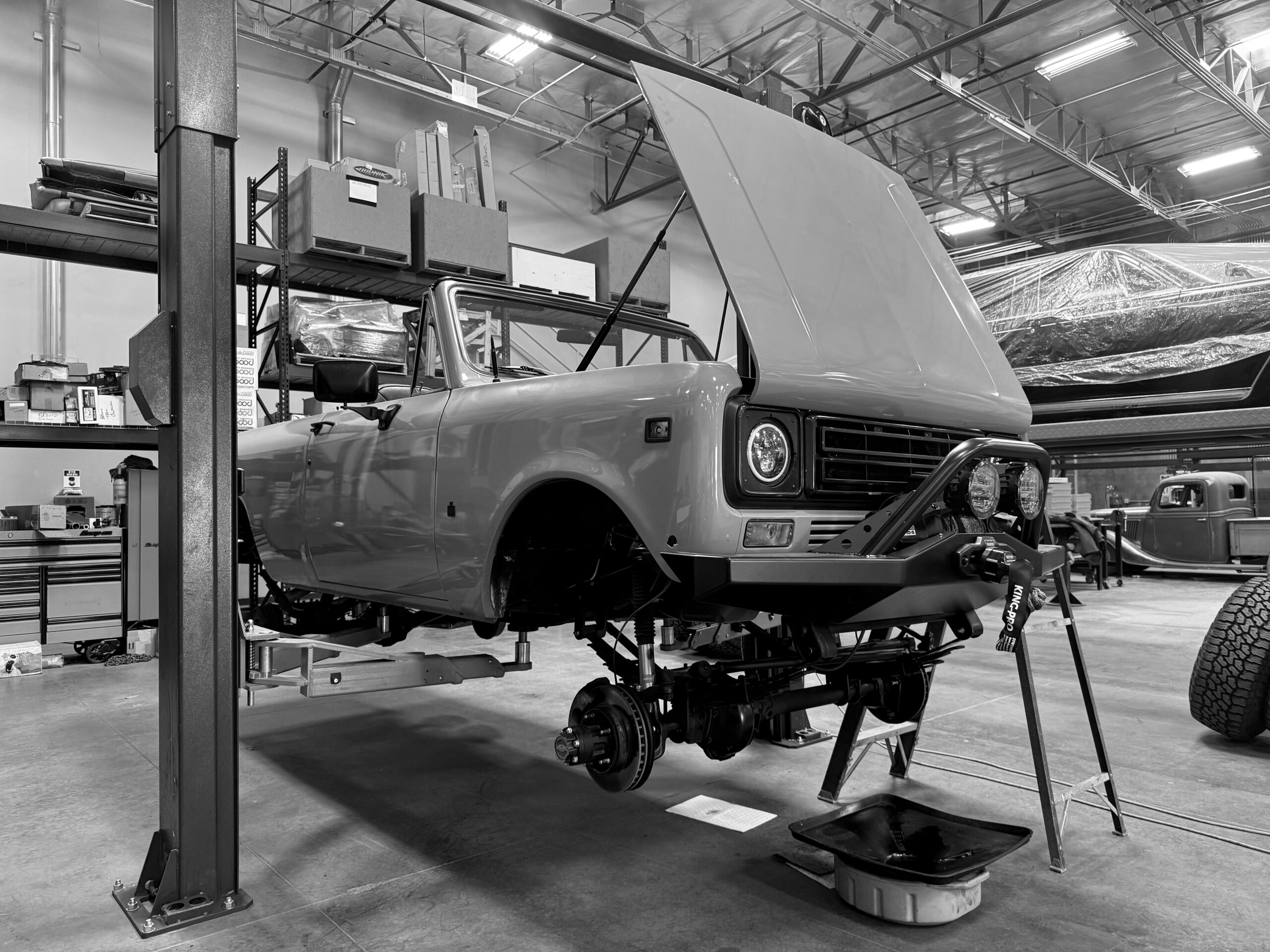 Classic International Scout full restoration on the lift