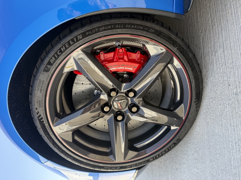 Corvette carbon-fiber wheel with red Brembo caliper